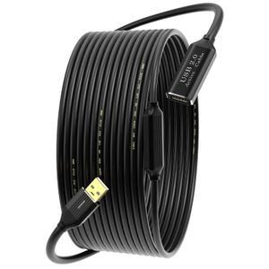 Active USB 2.0 Extension Cable 65FT(20M)with Built-in Signal Booster, 480Mbps High Speed Data Transfer Male to Female Repeater Cord, in-Wall-Long USB Extender for VR/Printer/Hard Drive/Xbox/PC