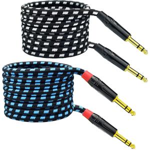 Balanced 1/4 Inch TRS to TRS Male Instrument Patch Cable, 15 Feet Stereo Quarter Inch 6.35mm to 6.35mm Audio Cord, Nylon Braided Heavy Duty, for Interface, Mixer, Speaker - 2 Pack