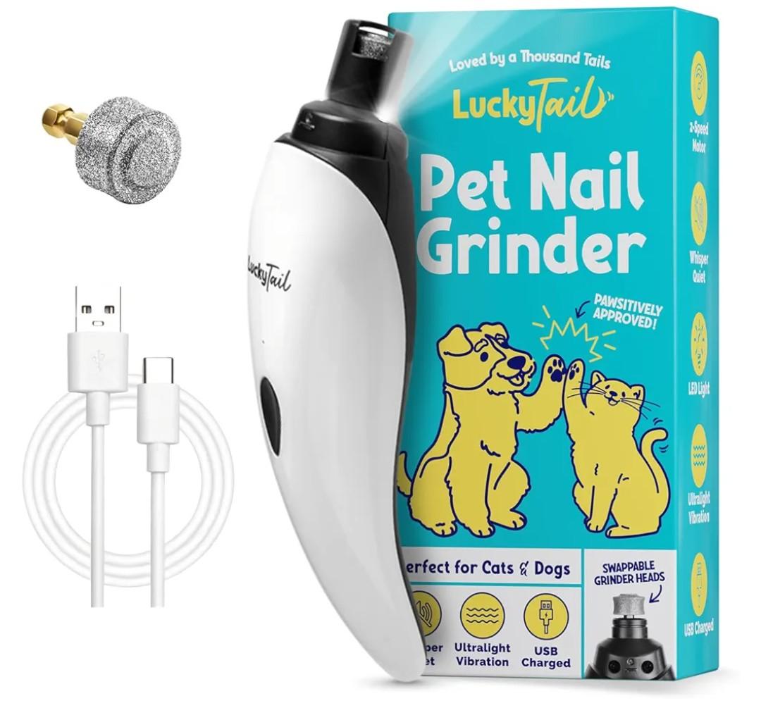 LuckyTail Pet Nail Grinder for Dogs and Cats - Super Quiet and Low Vibration Electric Dog Nail Grinder with 2 LED Lights - USB Rechargeable and Cordless - 2 Speeds - Small to Large Pets