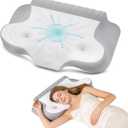 Cervical Neck Pillow for Neck Pain Relief, Ergonomic Memory Foam Contour with Ear Relief Design, Dual Height Adjustable (4.0" & 4.7"), Cooling Pillowcase for Side, Back & Stomach Sleepers (Grey & White)