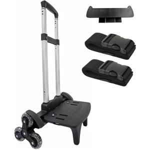 Lightweight Foldable Backpack Trolley  Black 3-Wheel Rolling Hand Truck with Strap, Portable Folding Cart for Backpack, Travel, Commuting, and Daily Utility Use