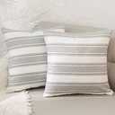 NATUS WEAVER Stripe Decorative Throw Pillow Cases Cushion Covers Faux Linen Textured for Sofa Bedroom Car 16 x 16 Inch 40 x 40 cm 2 Pieces