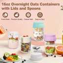 16oz Overnight Oats Jars, Yogurt Containers with Lids and Folding Spoons, 4 Pack Leak-Proof Wide Mouth Mason Jars Divided Compartments for Fruit & Nuts, Glass Jars with Measure Marks for Cereal Salad