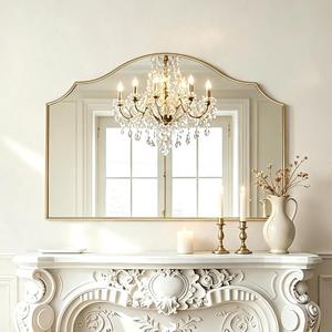 Arched Gold Wall Mirror, 36"x24" Scalloped Dresser Mantel Mirror Decorative Wall Mounted Mirror for Living Room, Bedroom, Fireplace