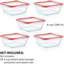 Pyrex Freshlock (5-Pack, 4 Cup) Glass Food Storage Containers Set, Airtight & Leakproof Locking Lids BPA-Free, Meal Prep Containers Set, Freezer Dishwasher Microwave Safe