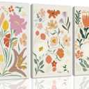 ZQARTZZQ Abstract Flower Market Wall Art vintage Floral Decor Framed Canvas Prints Set of 3 Colorful plant Decor Minimalist Pictures Painting for Living Room Bedroom Dining Room Bathroom 16x24in