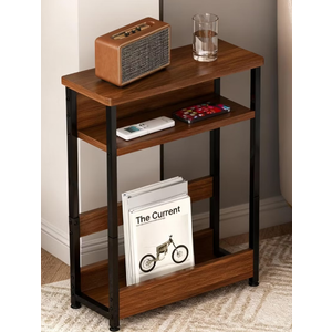 Narrow Side Table for Small Space, 3-Tier Small End Table with Shelf Holder, Slim Nightstand, Skinny Snack Couch Table in Living Room, Bedroom, Study, Kitchen and Balcony（Rustic Brown)