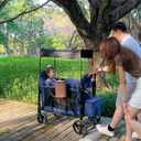 Wagon Stroller for 2 Kids with Insulated Snack Pack Foldable All-Terrain Wagon, 5-Point Harness & Canopy Parent Organizer Adjustable Handle (Blue)