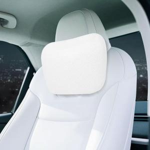 Car Headrest Neck Pillow Bio Cotton Leather Headrest Suitable for Driving Office White (White)