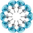 Crystal Glass Cabinet Knobs 30mm Diamond Shape Drawer Kitchen Cabinets Dresser Cupboard Wardrobe Pulls Handles 10 Pcs (Light-Blue)
