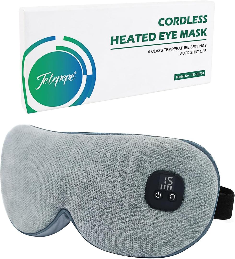 Telepepe Heated Eye Mask for Dry Eyes, Cordless Warm Eye Compress with 4 Heat Levels, 4Level Timing, 1000mAh Rechargeable, Blepharitis, Styes, Washable Cover, Travel, Gifts for Family(Green)