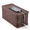 Large Cable Management Box, Handwoven Imitation Rattan Cord Organizer Cord Hider Box, Desk Cord Management Box to Hide Cords and Power Strips, Dark Brown