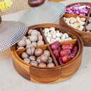 Wooden Snack Box with Glass Lid, 4-Compartment Serving Tray for Nuts, Candy, Dried Fruits, Multipurpose Storage Container for Home & Parties