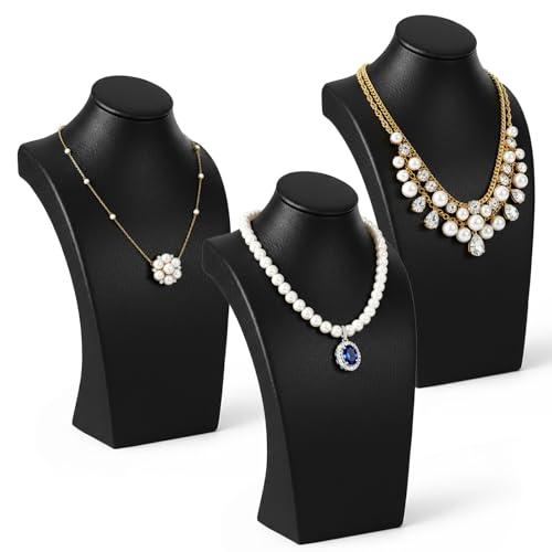 SHENLIU 2 Pcs Black PU Leather Necklace Display, Jewelry Display for Selling and Shows, Necklace Easel Stand, Jewelry Bust Stand Necklaces Mannequin Holder (12.2 x 3.5 x 6.89 in)