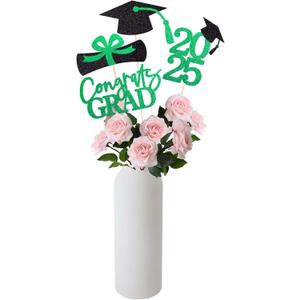 4 x Gexolenu 16 PCS Green and Black Double-Sided 2025 Graduation Centerpieces for Tables, 2025 Table Toppers Party Centerpiece Sticks Party Supplies, Graduation Party Decorations Class of 2025, Set of 4