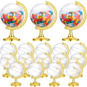 40 Pack Mini Gold Globe Clear Candy Boxes Earth Shaped Party Favor Containers Candy Plastic Gift Box Fillable Ornaments Crafts Decorations Small Sweets Packing Box for Wedding Birthday Earth Day