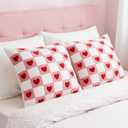 DN DECONATION White and Pink Checked Pillow Covers 18x18, Set of 2 Spring Decorative Throw Pillow Covers with Red Heart, Soft Plush Pillowcase for Couch Bed Sofa Living Room Home Decor Indoor