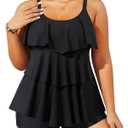 Yonique Women's Plus Size Tankini Swimsuits with Shorts Two Piece Bathing Suits Ruffle Swimsuits Tummy Control Swimwear 22W