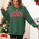 LUKYCILD Christmas Vibes Sweatshirt Women Merry Christmas Shirt Xmas Long Sleeve Shirt Winter Holiday Sweatshirts (Medium, Green2-santa)