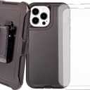 WallSkiN Case for iPhone 13 Pro (6.1") with 2 Screen Protectors | Heavy Duty Full Body Military Grade Drop Protection Carrying Cover Holder | Holster for Men Belt with Clip Stand  Black