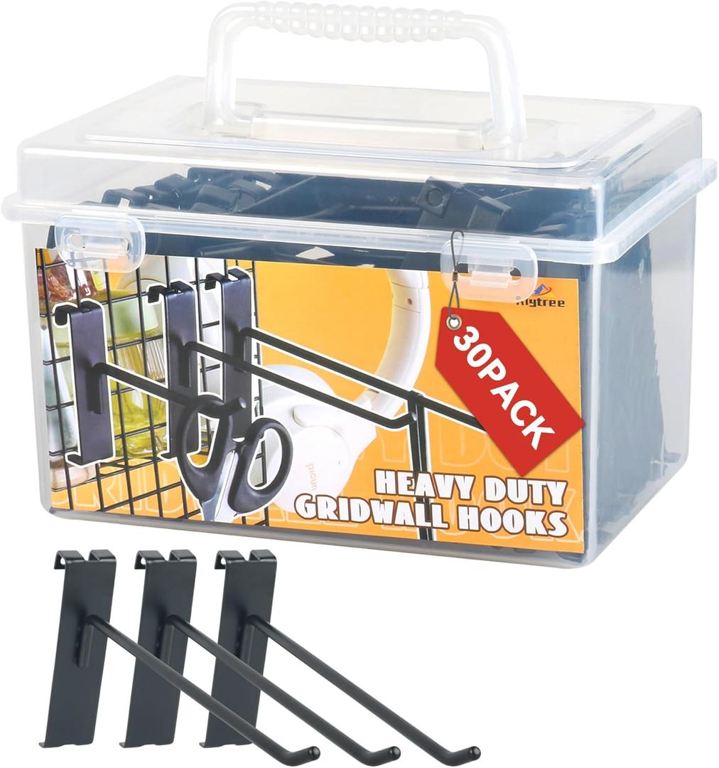 Alyoen Gridwall Hooks 6in, Black Grid Wall Panel Hangers, Metal Display Hooks for Grid Wall, Gridwall Accessories for Retail Garage Shop Home Display (30 Pack)