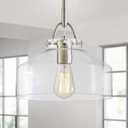 WUZUPS Chandelier Rustic Farmhouse Industrial Round Ceiling Pendant LED Light Fixture with Clear Glass Shades for Dining Room Kitchen Island Foyer Entryway, H 9.4" x W 10.6", E26 Base, Brushed Nickel