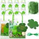 Bulyoou 50 Pcs St. Patrick's Day Clear Gift Bag with Raffia Lucky Clover Tag PVC Plastic Shamrock Party Favors Goodie Bag with Handle Clover Irish Gift Wrap Set for Party Supplies