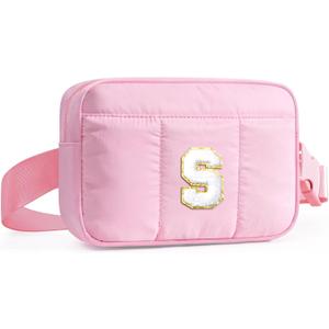 2 x YOOLIFE Birthday Gifts for Teen Girls Women - Crossbody Bags for Women Puffer Purse, Initial Fanny Pack Belt Bag, Graduation Gifts for Teen Girls Kids Daughter, Pink S