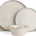 Famiware Annecy Dinner Plates and Bowls Sets, Stoneware Dinnerware Sets, Dishes Set for 6, 18 Pieces Handmade Dishware Set - Microwave & Dishwasher Safe, Double Reactive Glaze Tableware, Grey-White