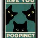 Heiple Framed Bathroom Wall Art Black Cat Are You Pooping Funny Wall Decor Hanging Sign for Vintage Home Farmhouse Decor (Black, 16"x20")