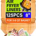 Air Fryer Liners Disposable,125Pcs 8Inch Airfryer Liners with Air Fryer Cheat Sheet Cooking Guide Booklet, Non-Stick Parchment Paper Square, Air Fryer Cookbooks Recipes
