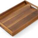 15 Inch Acacia Wood Serving Tray with Handles, Decorative Rectangle Wooden Tray for Ottoman, Breakfast in Bed, Coffee Table, Perfect for Living Room Bedroom Entryway and Kitchen (10" x 1.6" x 15")