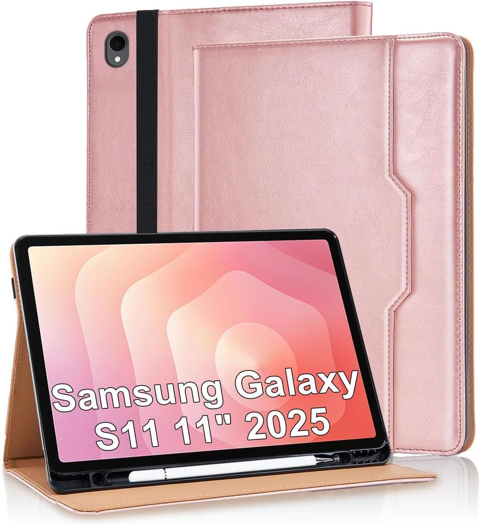 Case for Samsung Galaxy S11 11 inch 2025 (SM-X730/SM-X736B) PU Leather with Multi-Angle Viewing S Pen Holder Flip Cover for Galaxy S11 Protective for Man Woman, Rose Gold