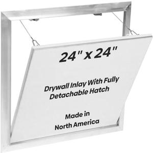 Best 24 x 24 Drywall Inlay Access Panel with Fully Detachable Hatch, 5/8 Inlayed Drywall with Touch Latches, Invisa Hatch Access Door with Open Pin Hinge, Welded Mill Finish, BA-IVH