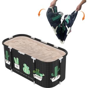 Portable Bathtub For Shower Stall, Large 47 inch Foldable Soaking Bathing Tub for Adults, Separate Family Bathroom Japanese SPA Collapsible Tub, Ideal for Hot Bath Ice Bath Drain Specifications (Cactus)