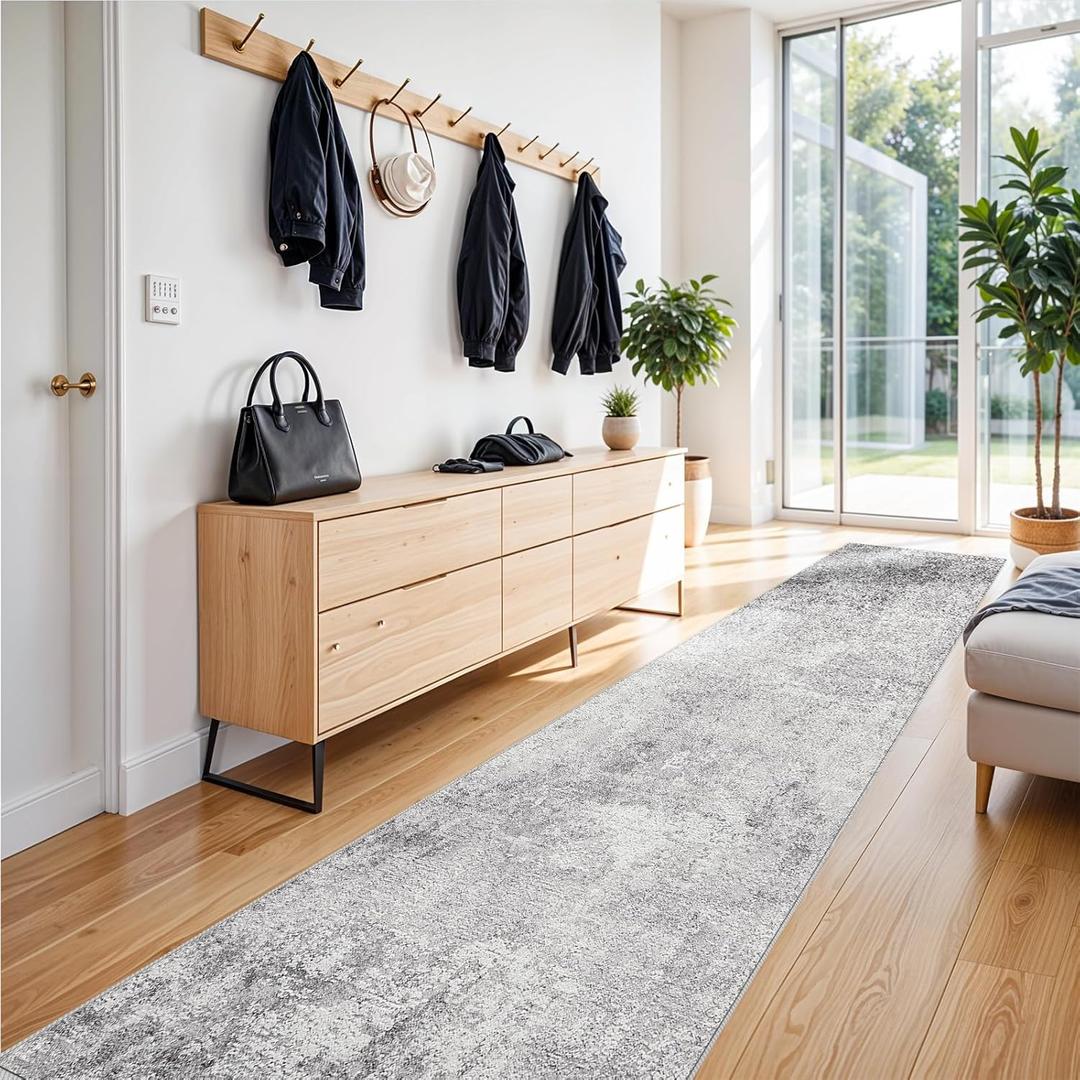 RUUGME Washable 3x14 Hallway Runner Rug - Runner Rugs Modern Stain Resistant Indoor Mat Rug Runner for Laundry, Bedroom Non Slip Rubber Backing Thin Hallway Runner Rug Low Pile Carpet (3' x 14' (Runner), Grey)