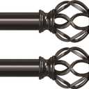 2 Pack Bronze Curtain Rods for Windows 48 to 84 Inch, 1" Adjustable Decorative Window Treatment Rods with Aluminium Twisted Cage Finials, Heavy Duty Metal Farmhouse Drapery Pole, Easy Install