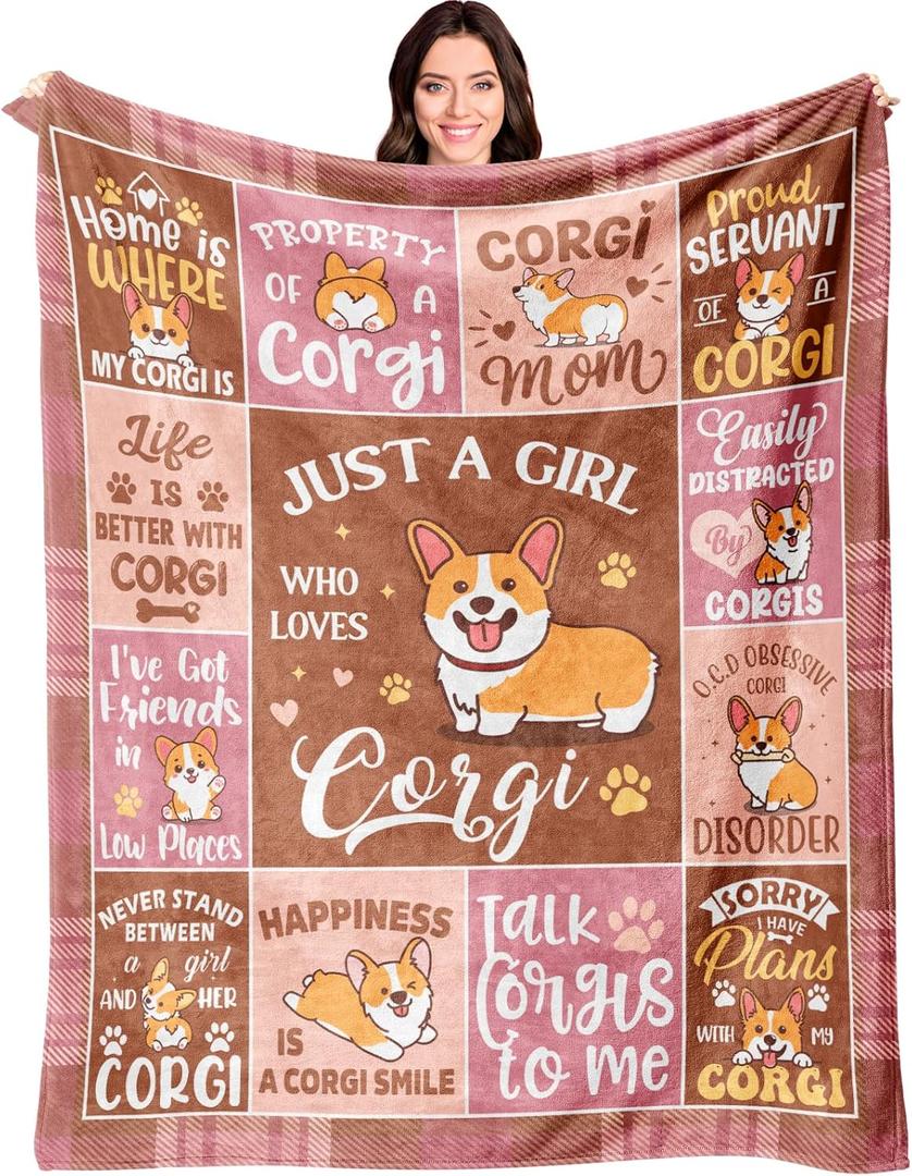 Corgi Gifts for Corgi Lovers, Corgis Themed Gifts for Women/Mom/Kids/Girls, Funny Corgi's Decor Throw Blanket 60"X50"
