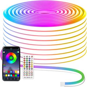 Led Neon Rope Lights, 50Ft RGB LED Strip Lights, Control with App/Remote, IP65 Waterproof Flexible Outdoor Led Rope Lights, Multiple Modes, Music Sync Neon Lights for Bedroom Gaming Room Decor (RGB (Red, Green, Blue))