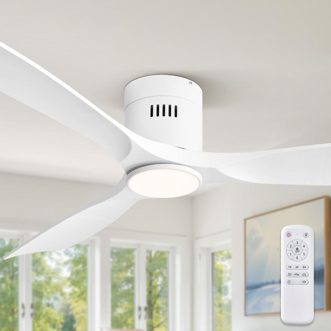 Fanbulous 52" Flush Mount Ceiling Fan with Lights and Remote, White