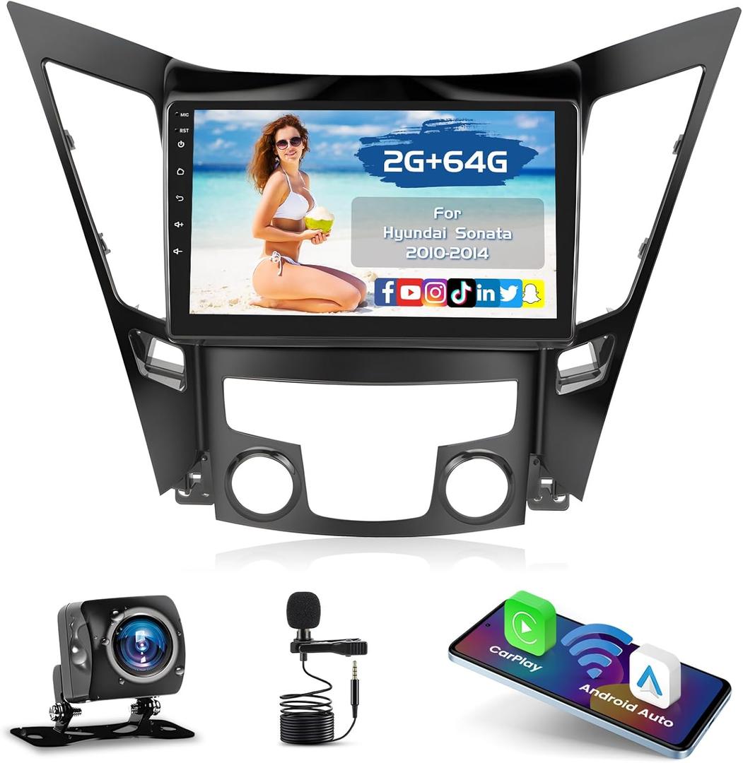 2+64G Radio for Hyundai Sonata 2010 2011 2012 2013 2014 CarPlay Car Stereo Android 15 9'' Touch Screen Android Auto GPS AHD Backup Camera