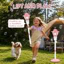 Bubble Machine for Kids Outdoor, 40" Adjustable Height Automatic Bubble Blower with Light & Rechargeable Battery, Bubble Maker Toy for Toddlers Party Birthday (Includes 3 Solution), Pink, Large