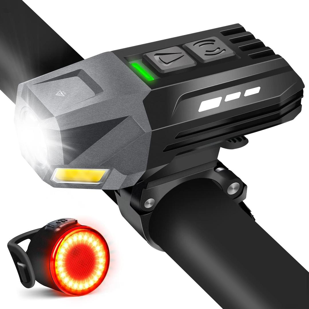 Bike Light Set, Rechargeable Bicycle Lights for Night Riding Front and Rear, Powerful Waterproof Bike Headlight, Easy to Install for Men Women Kids Road Mountain Cycling (Black)