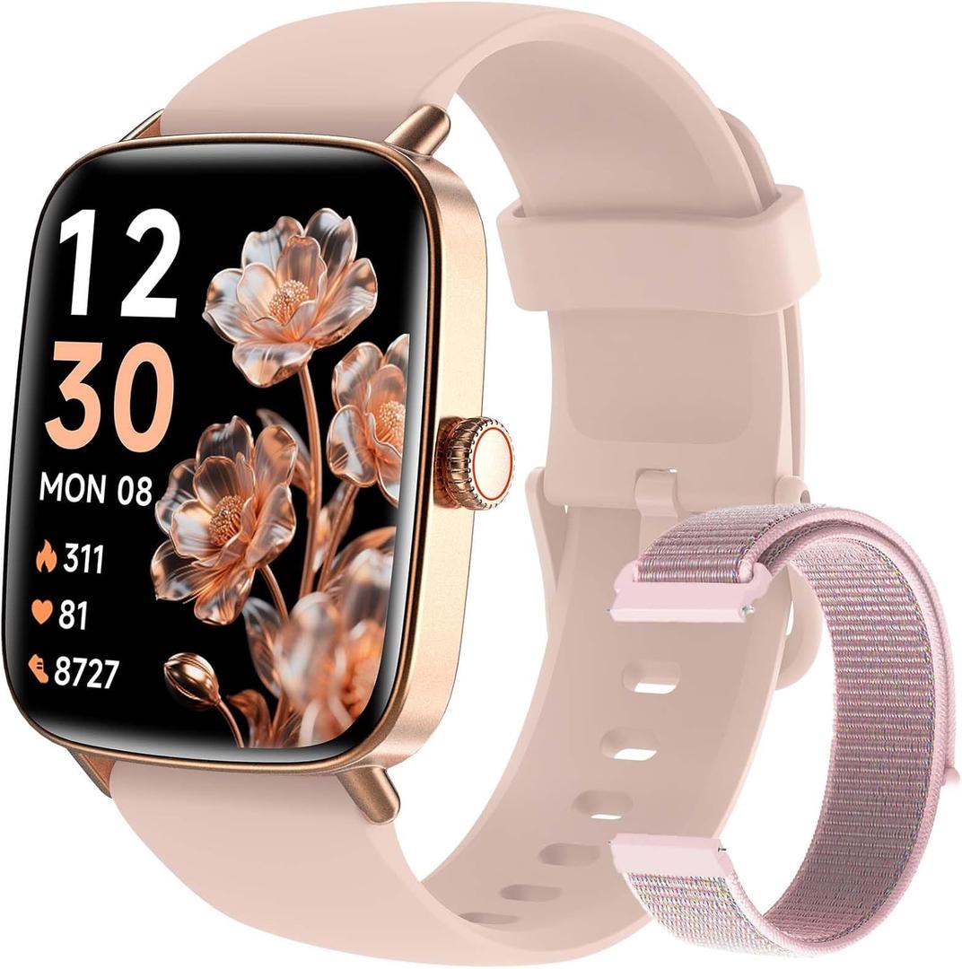 Fitpolo Smart Watch for Women, Stainless Steel Bezel Fitness Tracker (Make/Answer Calls), IP68 Waterproof, Heart Rate SpO2 Monitor, Sleep & Activity Tracking Smartwatch for Android Phones iPhone (Pink)
