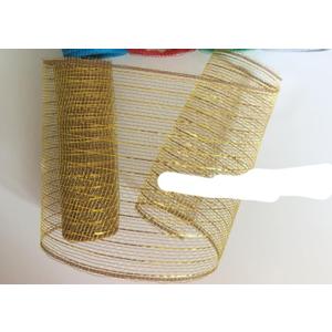 DERAYEE Gold Mesh Ribbon, 10 Inch x 30 Feet Christmas Decorative Metallic Poly Mesh Ribbon for Xmas Wreaths, Swags and Christmas Tree Decoration