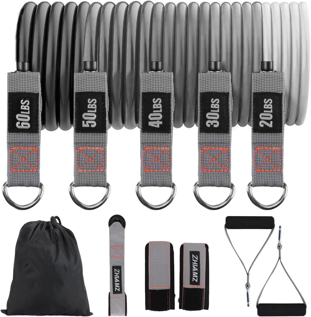 Resistance Bands with Handles, Single Resistance Bands, Exercise Bands with Handles, for Resistance Training, Physical Therapy, Home Workouts, Fitness, Pilates (Black gray -200lbs)