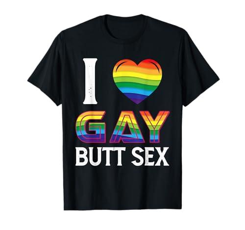 I Love Gay Butt S*x a Dirty Adult Homosexual a Rainbow Heart T-Shirt Black M