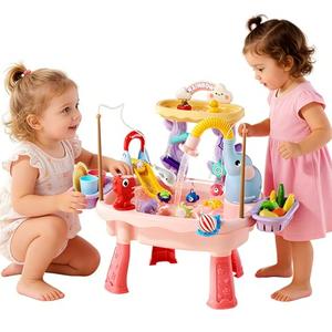 NOPROB 2027 Upgraded Toddlers 1-3 Sand Water Table Toy with Electric Pump, Kids Sand Water with Faucet/Play Food Accessories/Fishing Toy, Kitchen Play Sink Toys for Girl Boy Age 3+ (Pink)