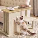 Homegroove Cat Scratch Furniture Protector, 35.6''L Multi-Functional Cat Scratcher Side Table with Sisal Scratching Posts and Pad, Large Cat Couch Protector from Cat Claws for Living Room (Wood, Left)