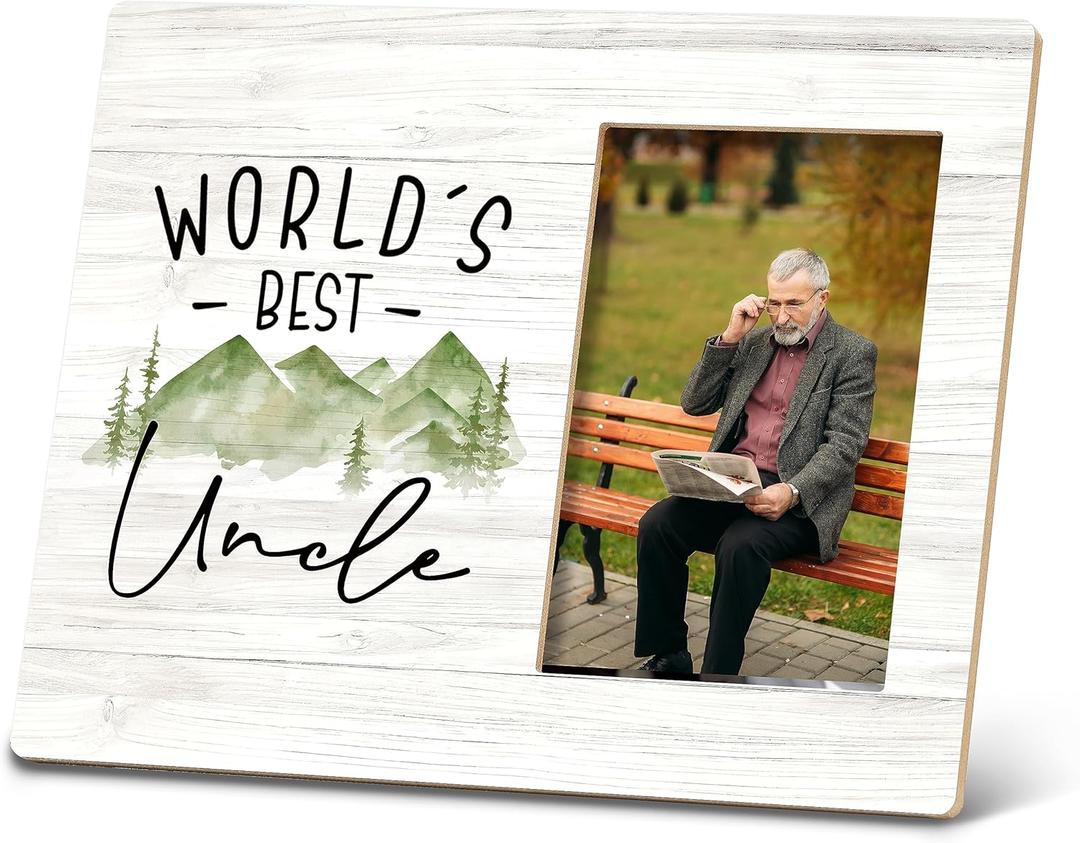 SRADMO Uncle Gifts: 10x8 inch Wooden Tabletop Photo Frame - 'World's Best Uncle'